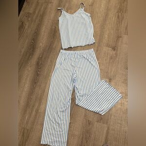 Fashion Nova  Blue and White Striped Pajama Set